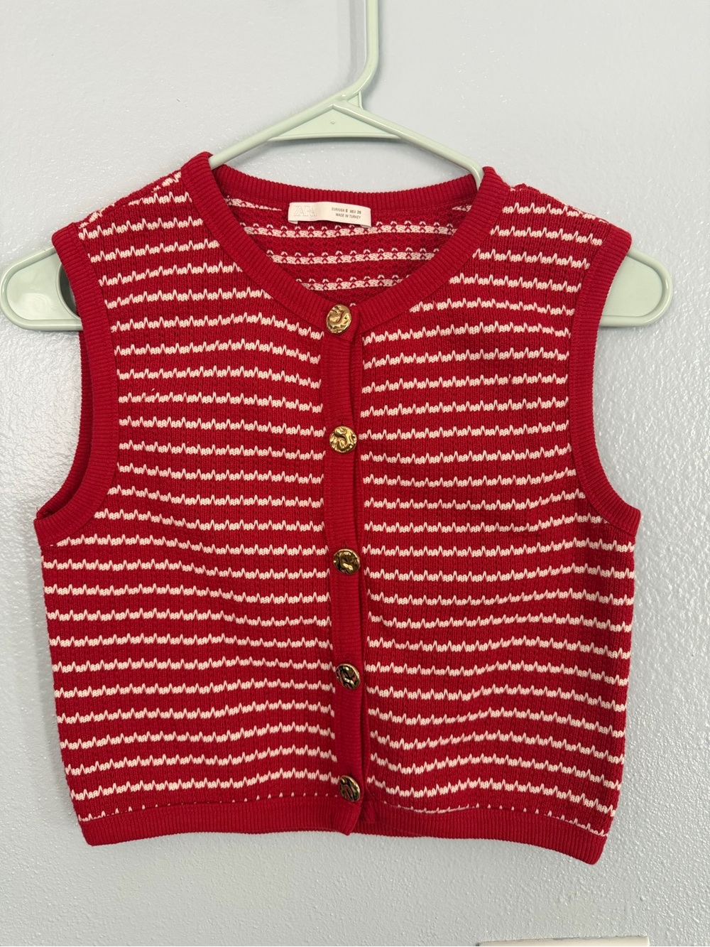 Zara striped knit vest featuring gold-toned buttons size S